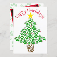 Happy Howlidays Fun Paw Print Christmas Tree Photo