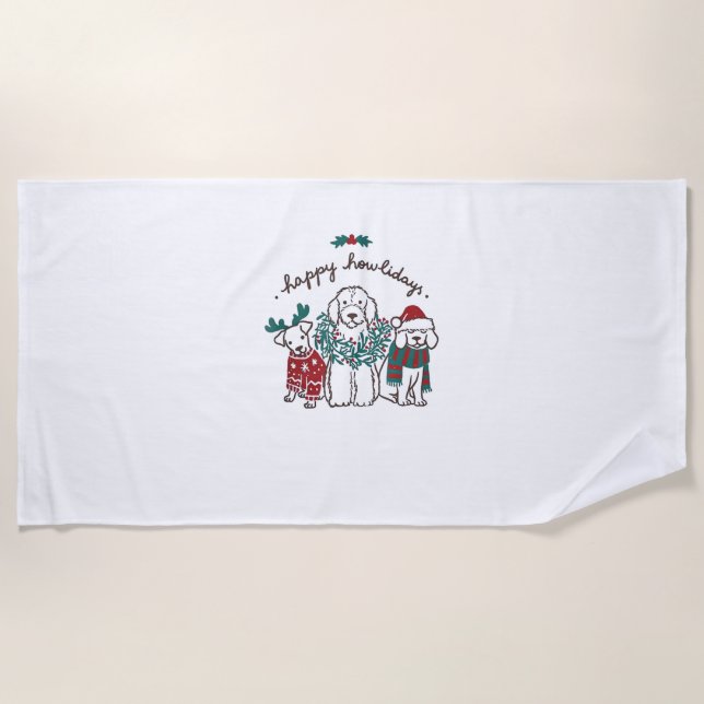 Happy Howlidays Funny Dog Christmas Gift  Beach Towel (Front)