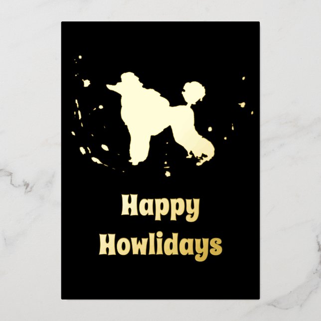 Happy Howlidays Gold Abstract Poodle Dog Christmas (Front)