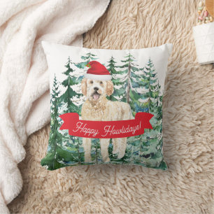 Happy Howlidays Golden Doodle Dog Christmas  Cushion
