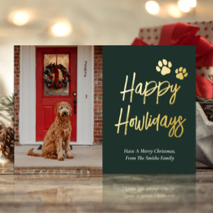 Happy Howlidays Green Gold Calligraphy Pet Photo