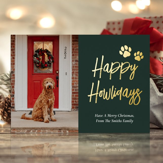 Happy Howlidays Green Gold Calligraphy Pet Photo (Creator Uploaded)