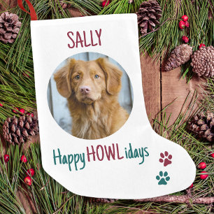 Happy HOWLidays Green Red Christmas Pet Photo Small Christmas Stocking