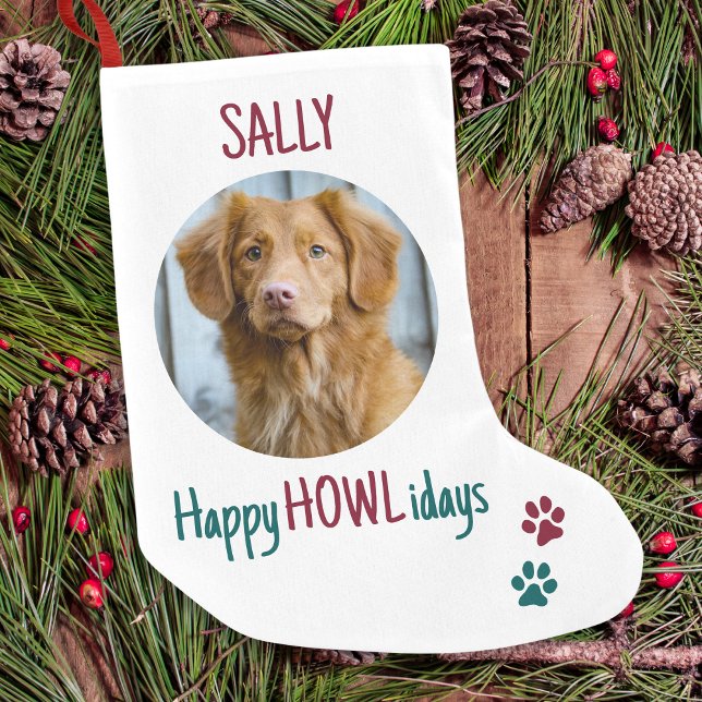 Happy HOWLidays Green Red Christmas Pet Photo Small Christmas Stocking (Creator Uploaded)