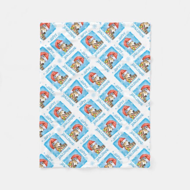 Happy Howlidays Greyhound Fleece Blanket (Front)