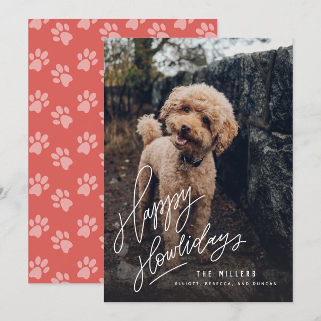 Happy Howlidays Hand-lettered | Pet Dog Photo Holiday Card (Front/Back)