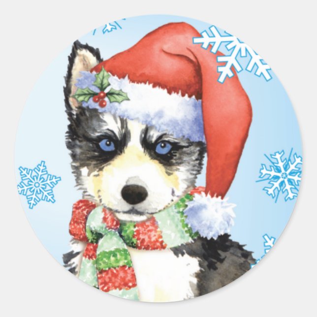Happy Howlidays Husky Classic Round Sticker (Front)