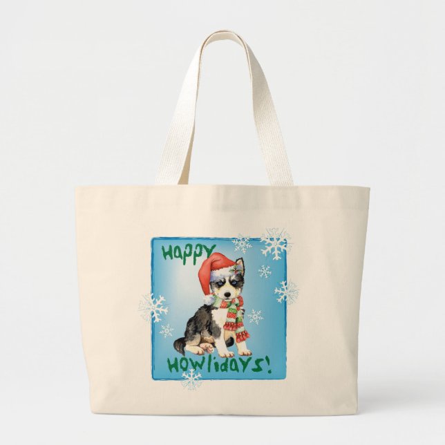 Happy Howlidays Husky Large Tote Bag (Front)