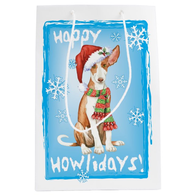 Happy Howlidays Ibizan Hound Medium Gift Bag (Front)