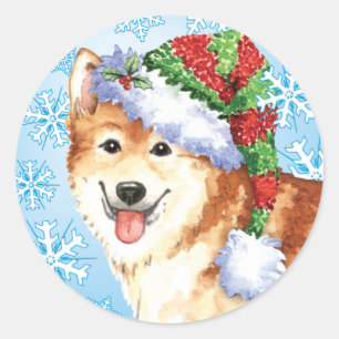 Happy Howlidays Icelandic Sheepdog Classic Round Sticker