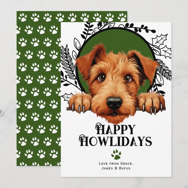 Happy Howlidays Irish Terrier Dog Christmas Holiday Card (Front/Back)