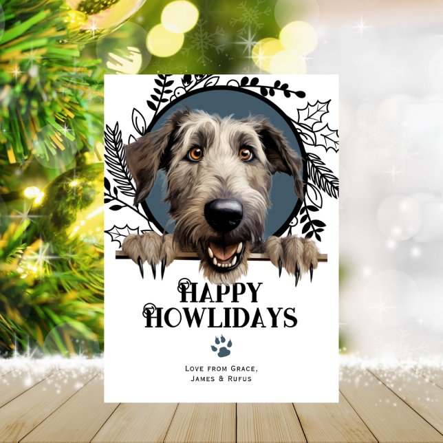 Happy Howlidays Irish Wolfhound Dog Christmas Holiday Card (Happy Howlidays Irish Wolfhound Dog Christmas Holiday Cards by Ricaso. Cute breed holiday cards)