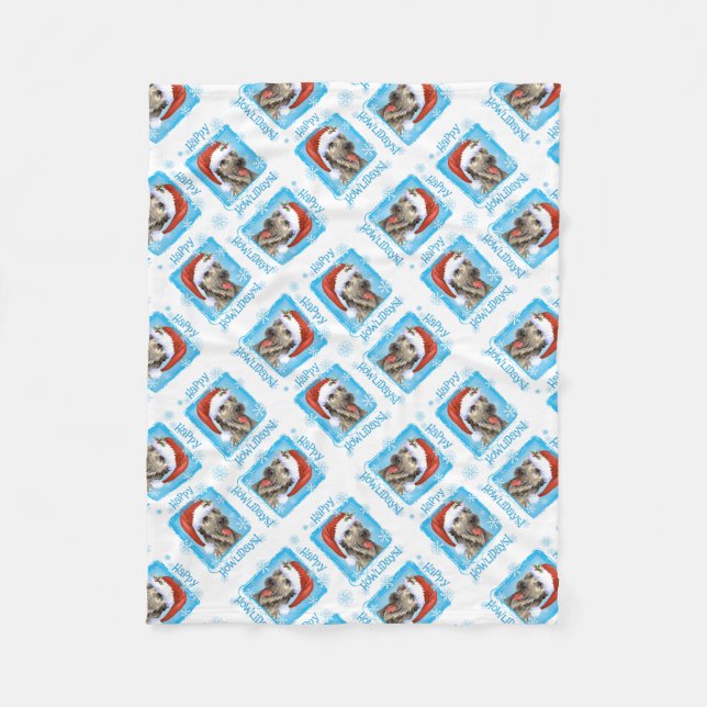 Happy Howlidays Irish Wolfhound Fleece Blanket (Front)