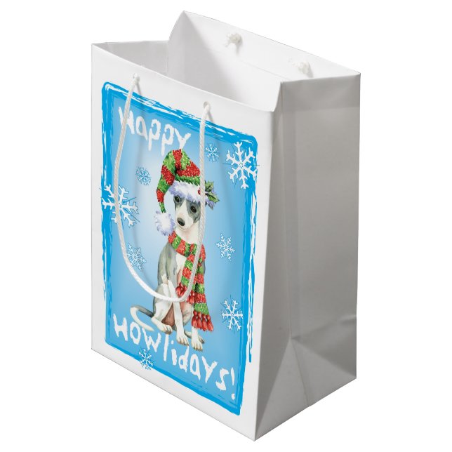 Happy Howlidays Italian Greyhound Medium Gift Bag (Front Angled)