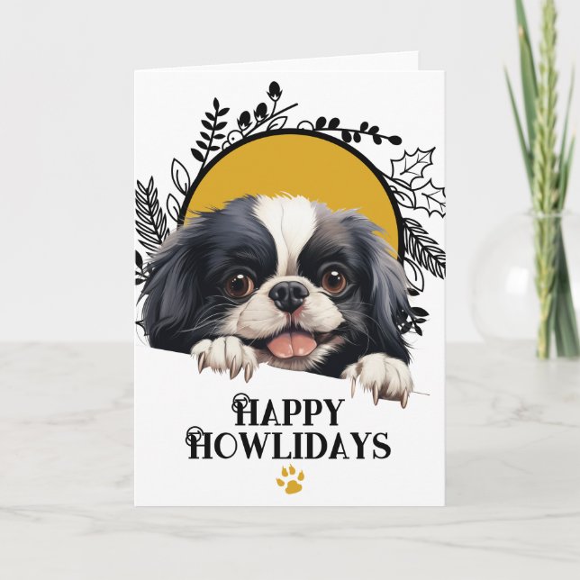 Happy Howlidays Japanese Chin Dog Christmas Holiday Card (Front)
