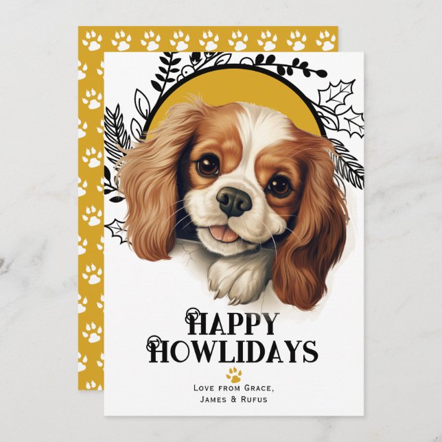 Happy Howlidays King Charles Spaniel Dog Christmas Holiday Card (Front/Back)