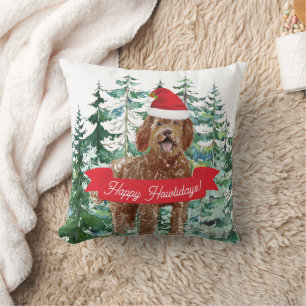 Happy Howlidays Labradoodle Dog Cushion