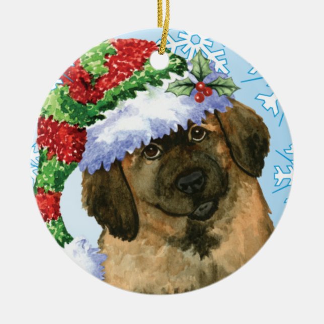 Happy Howlidays Leonberger Ceramic Tree Decoration (Front)