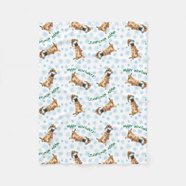 Happy Howlidays Malinois Fleece Blanket (Front)