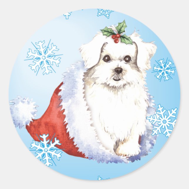 Happy Howlidays Maltese Classic Round Sticker (Front)