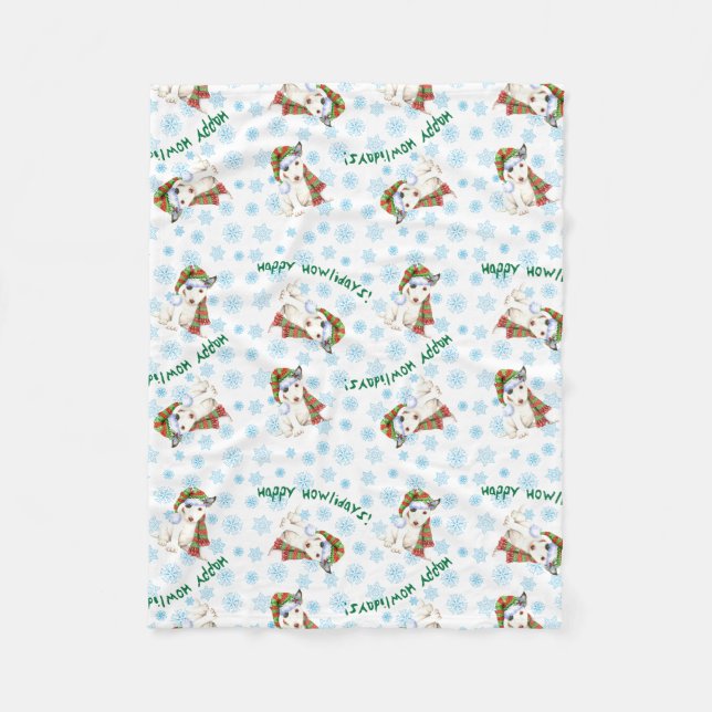 Happy Howlidays Mini Bull Terrier Fleece Blanket (Front)
