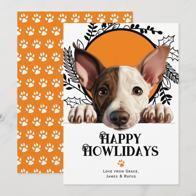 Happy Howlidays Miniature Bull Terrier Christmas Holiday Card (Front/Back)