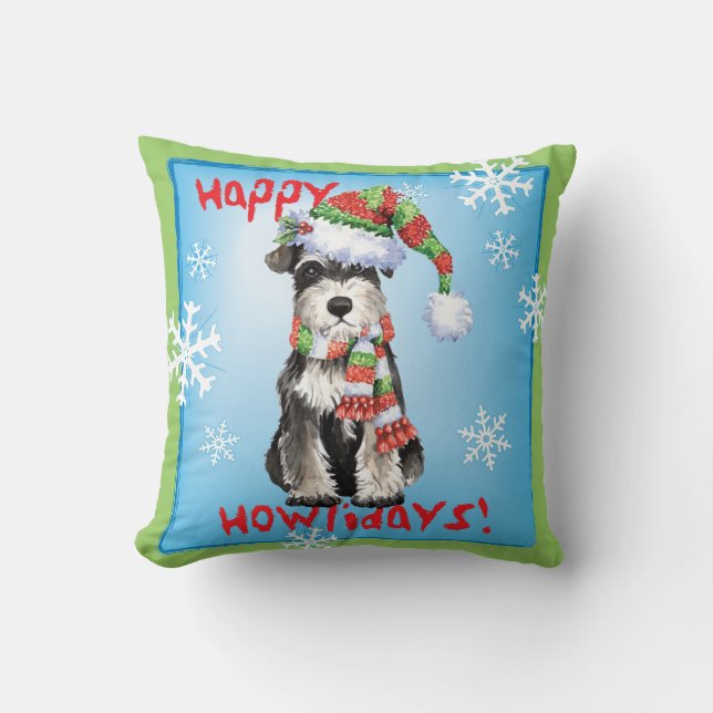 Happy Howlidays Miniature Schnauzer Cushion (Front)