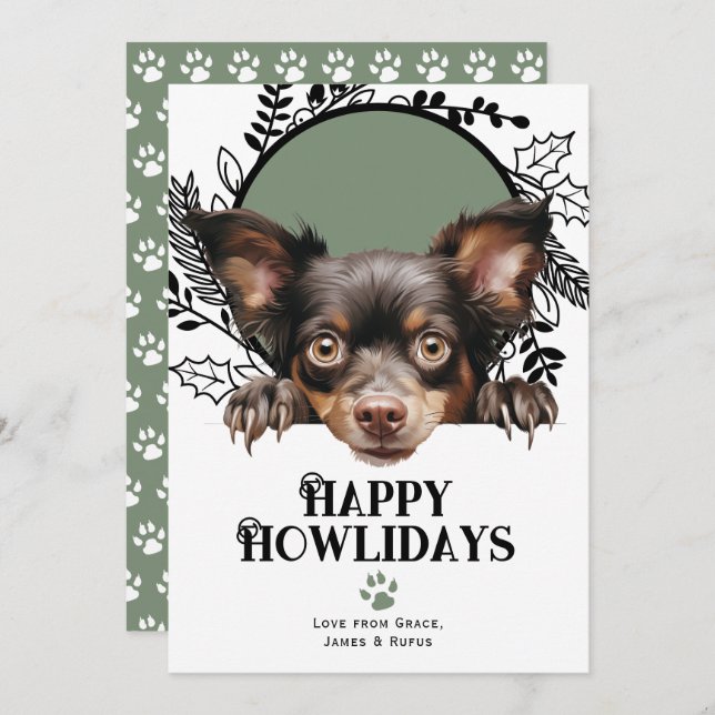 Happy Howlidays Mudi Dog Christmas Holiday Card (Front/Back)