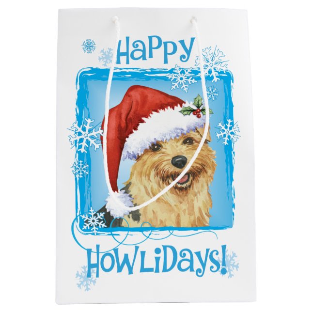 Happy Howlidays Norfolk Terrier Medium Gift Bag (Front)