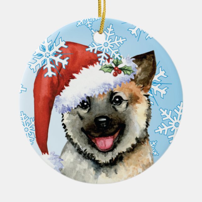 Happy Howlidays Norwegian Elkhound Ceramic Tree Decoration (Front)