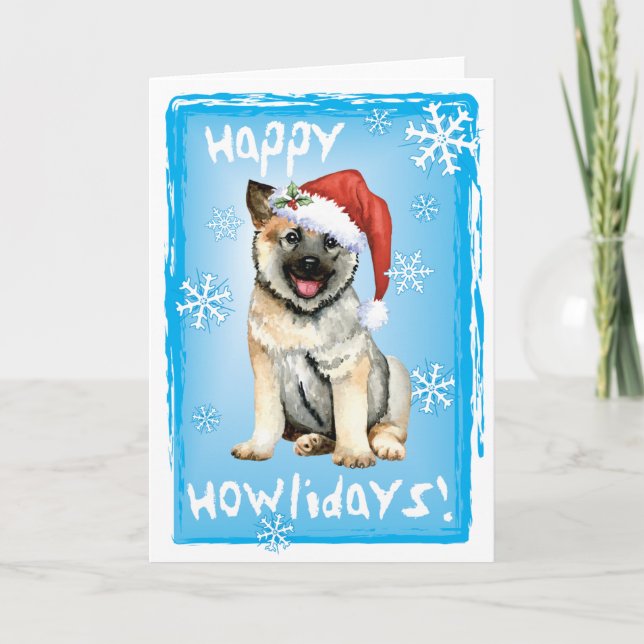 Happy Howlidays Norwegian Elkhound Holiday Card (Front)