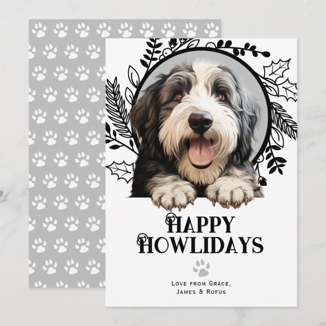 Happy Howlidays Old English Sheep Dog Christmas Holiday Card (Front/Back)