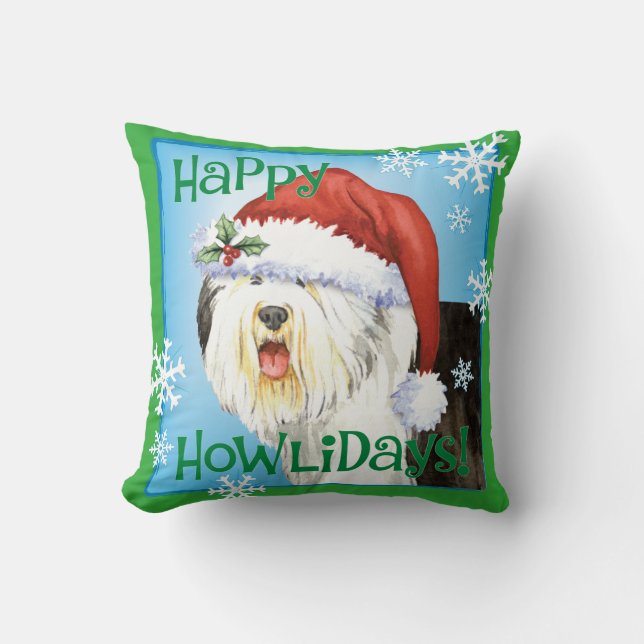 Happy Howlidays Old English Sheepdog Cushion (Front)