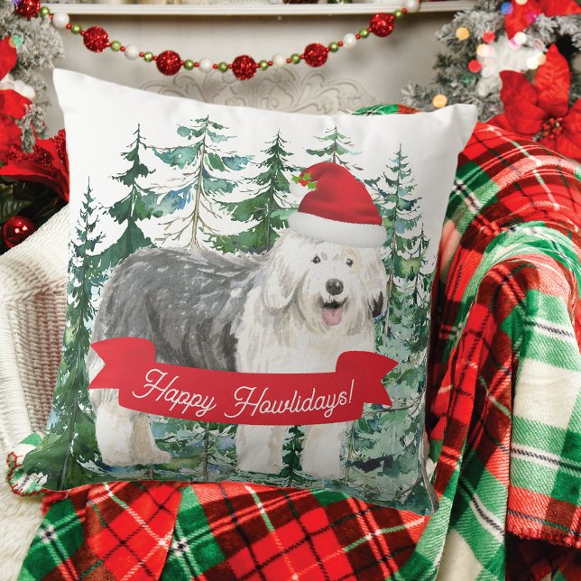 Happy Howlidays Old English Sheepdog Cushion (Creator Uploaded)