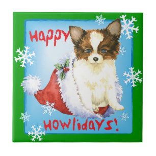 Happy Howlidays Papillon Tile