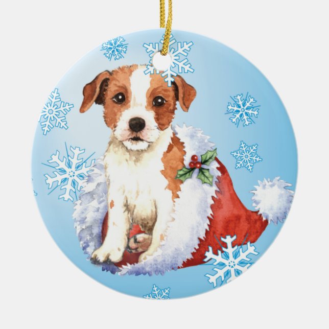Happy Howlidays Parson Russell Terrier Ceramic Tree Decoration (Front)