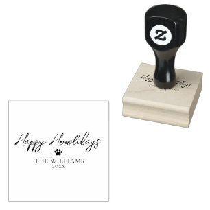 Happy Howlidays Paw Print Personalised Christmas Rubber Stamp