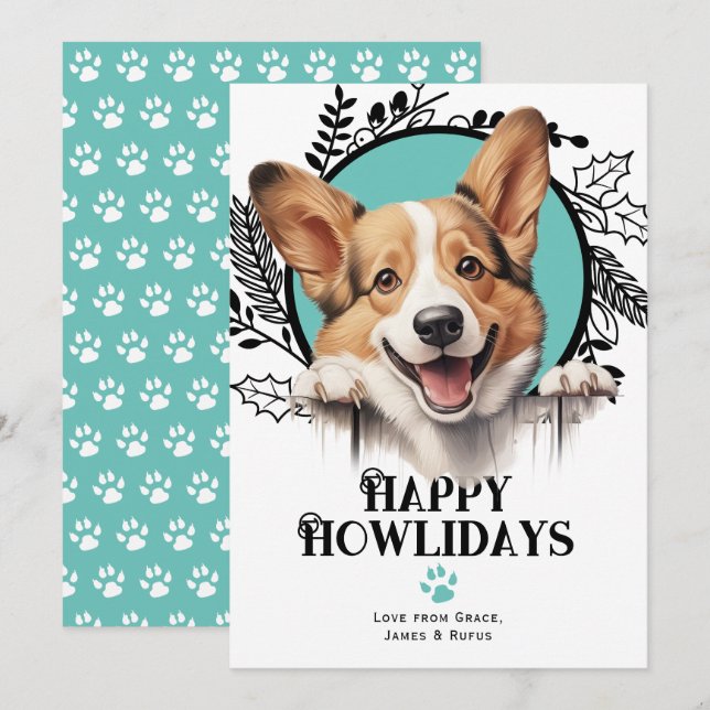 Happy Howlidays Pembroke Welsh Corgi Dog Christmas Holiday Card (Front/Back)