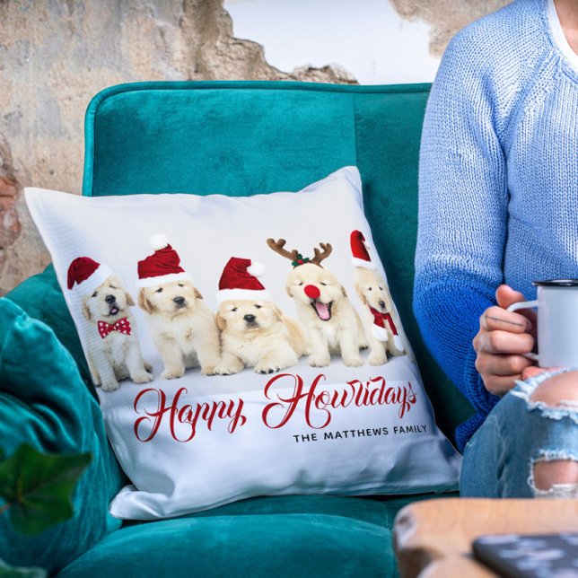 Happy Howlidays Pet Dog Holiday Photo | Christmas Cushion (Creator Uploaded)