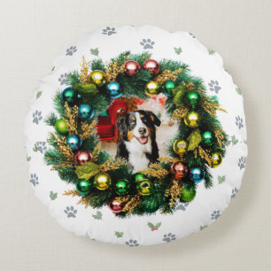 Happy Howlidays Photo Image Round Cushion