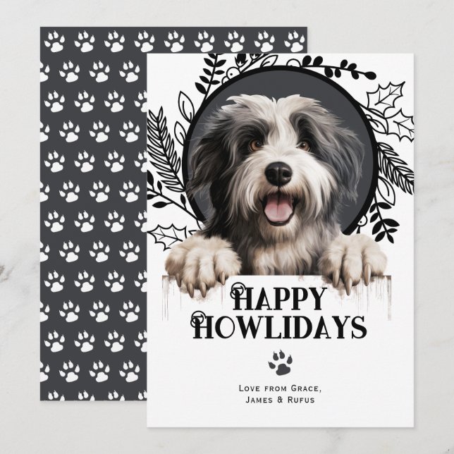 Happy Howlidays Polish Lowland Sheep Dog Christmas Holiday Card (Front/Back)
