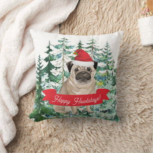 Happy Howlidays Pug Dog Christmas Cushion