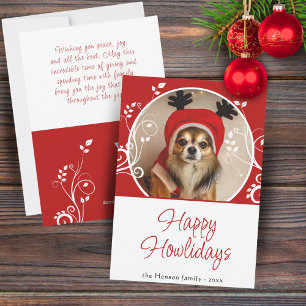 Happy Howlidays Red Foliage Dog Name Photo  Holiday Card