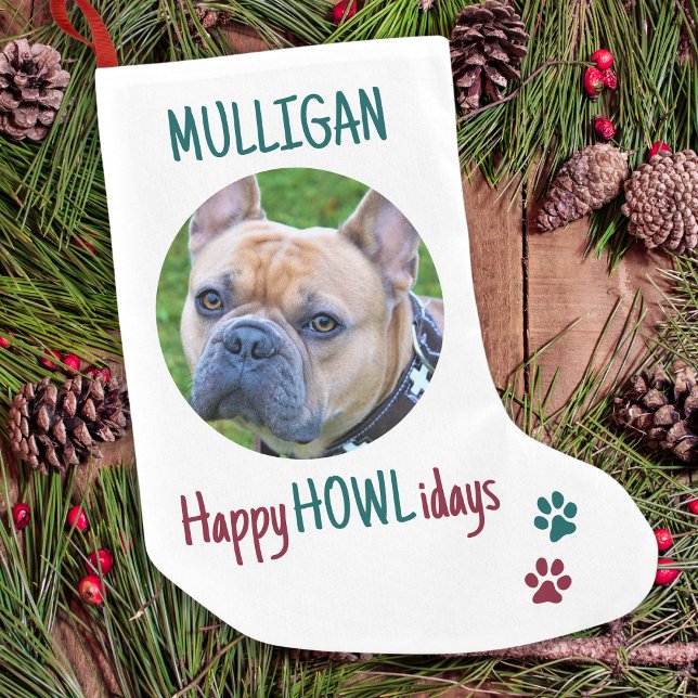 Happy HOWLidays Red Green Christmas Pet Photo Small Christmas Stocking (Creator Uploaded)
