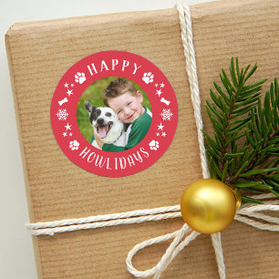 Happy Howlidays Red Pet Dog Photo Classic Round Sticker