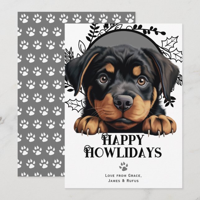 Happy Howlidays Rottweiler Dog Christmas  Holiday Card (Front/Back)