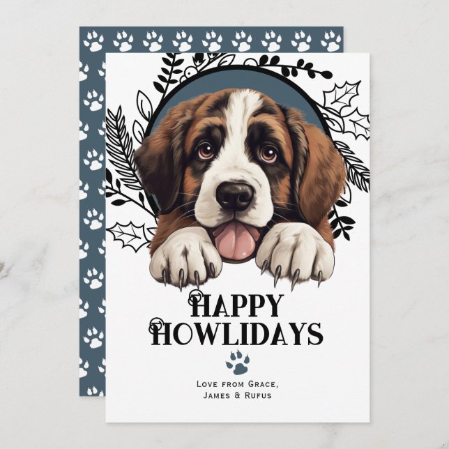 Happy Howlidays Saint Bernard Dog Christmas Holiday Card (Front/Back)