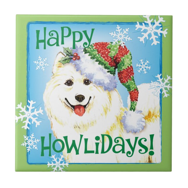 Happy Howlidays Samoyed Tile (Front)