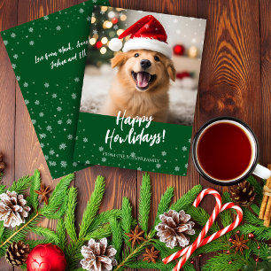 Happy Howlidays Script Green Dog Photo  Holiday Card