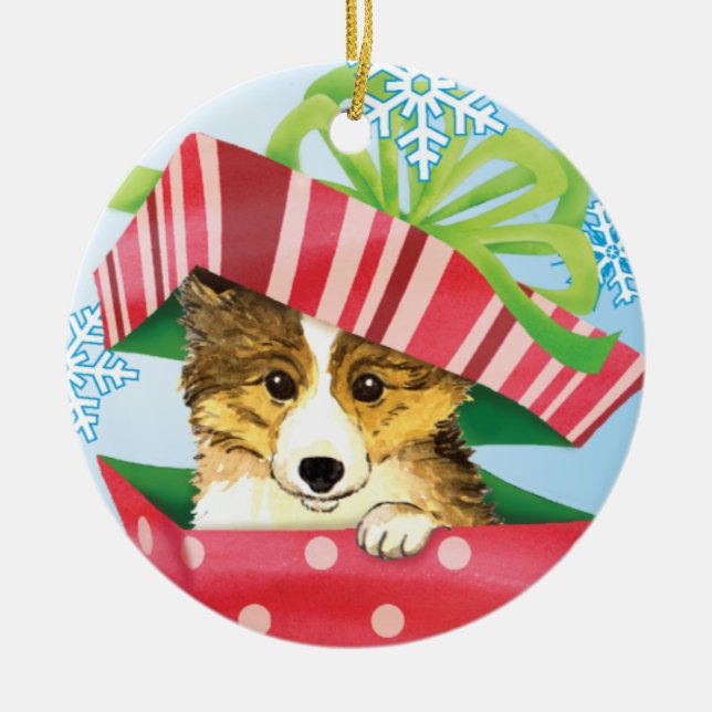 Happy Howlidays Sheltie Ceramic Tree Decoration (Front)